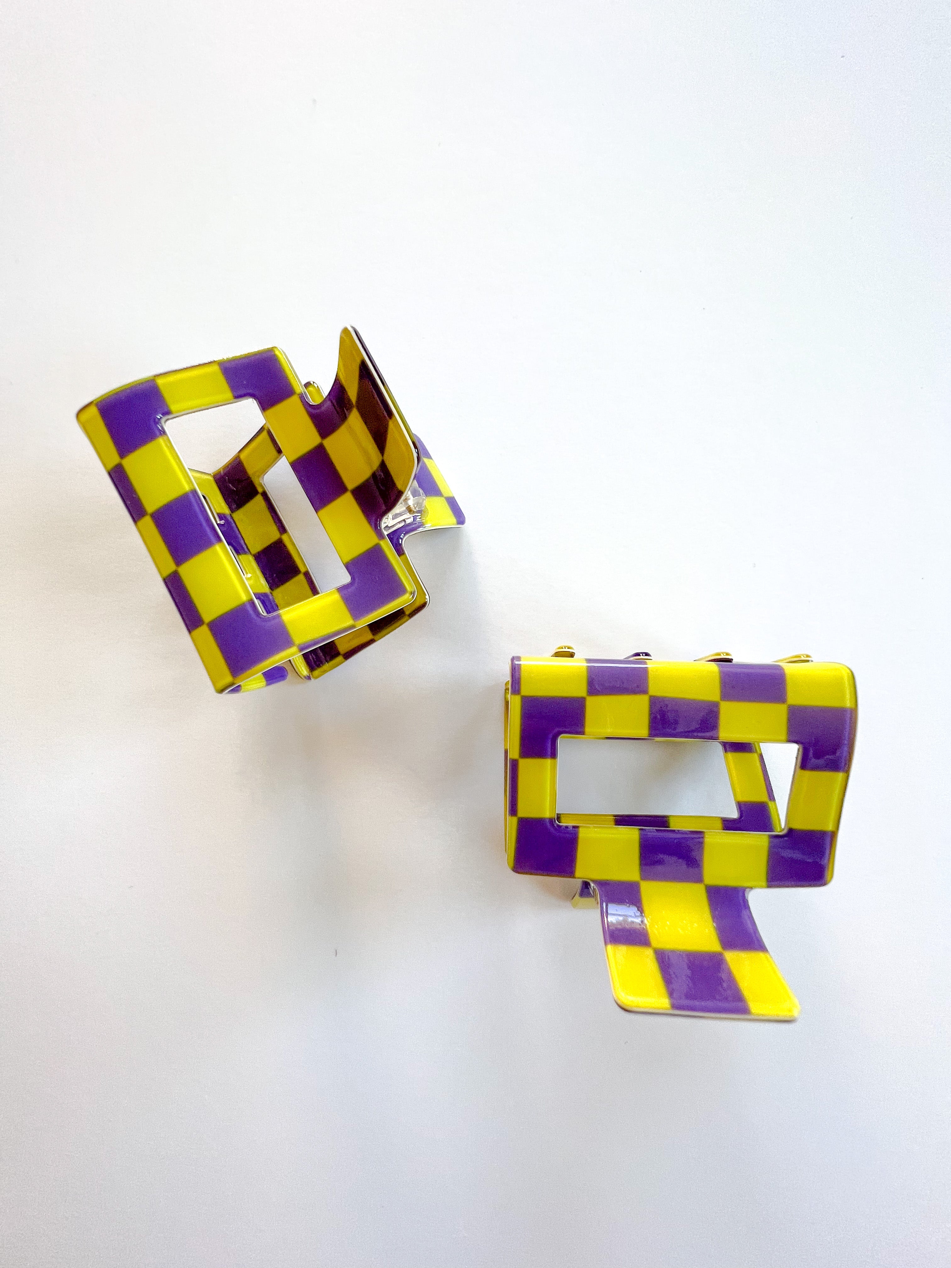 Citron& Purple Checkered Claw Clip