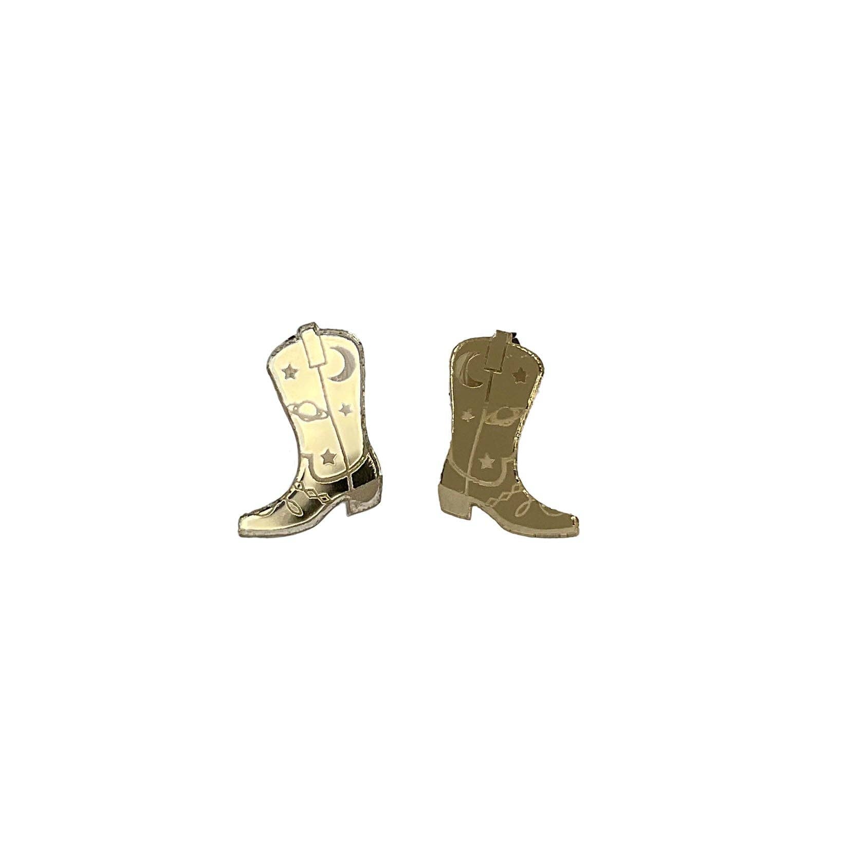 Space Cowboy Boot Earrings-Gold