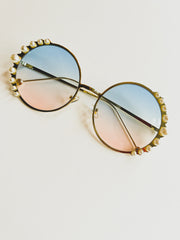 Kira Pearl Sunglasses Blue/ Pink Lenses