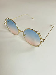 Kira Pearl Sunglasses Blue/ Pink Lenses