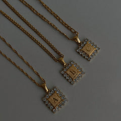 Initial Necklace- Gold Rhinestone