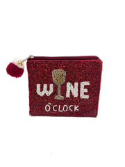 Wine O'clock Beaded Coin Purse