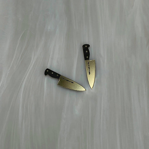 Tiny Chef's Knife Earrings-Gold/Black 1”